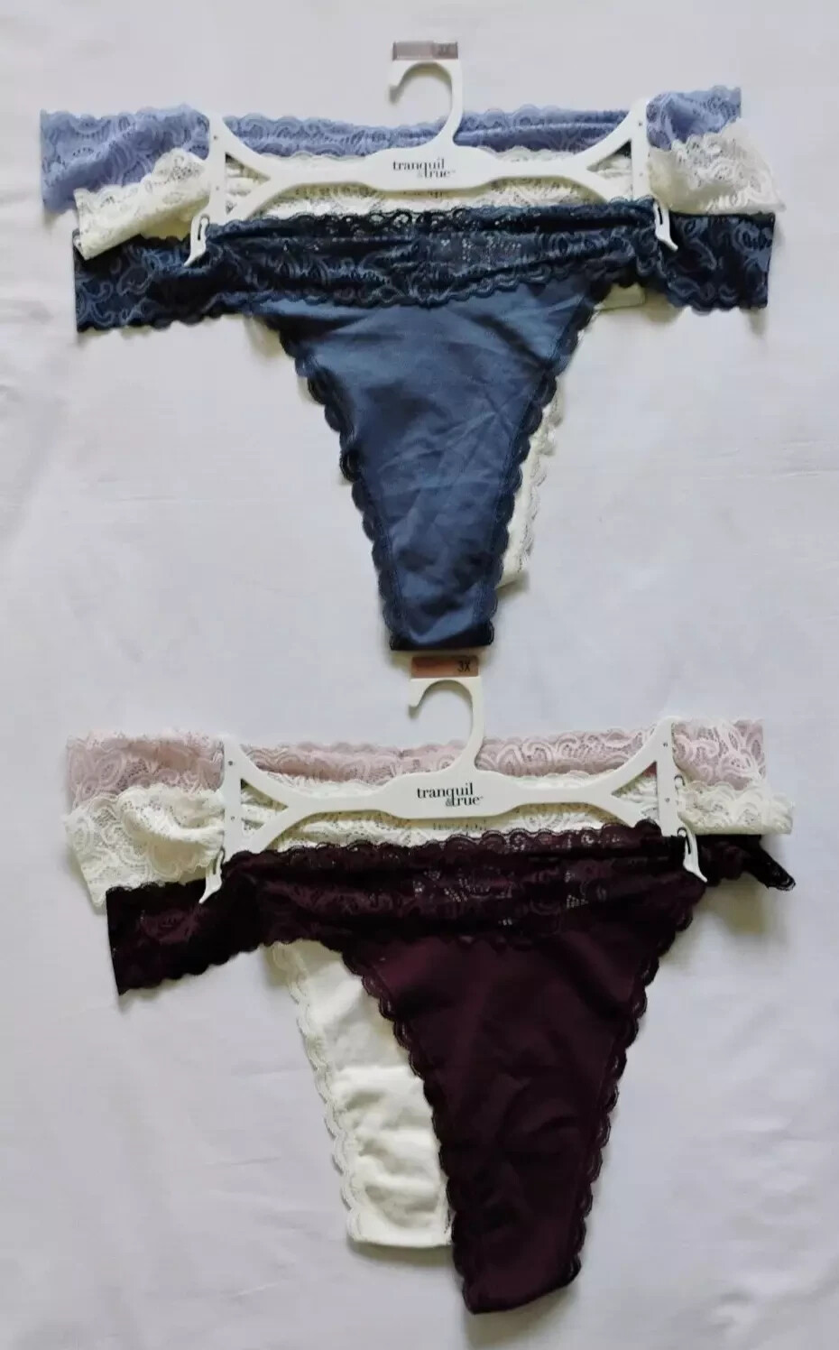 Tranquil & True 3-Pack Cotton/Lace Thongs Size 3X Multicolor (LOT OF 2 PACKS)