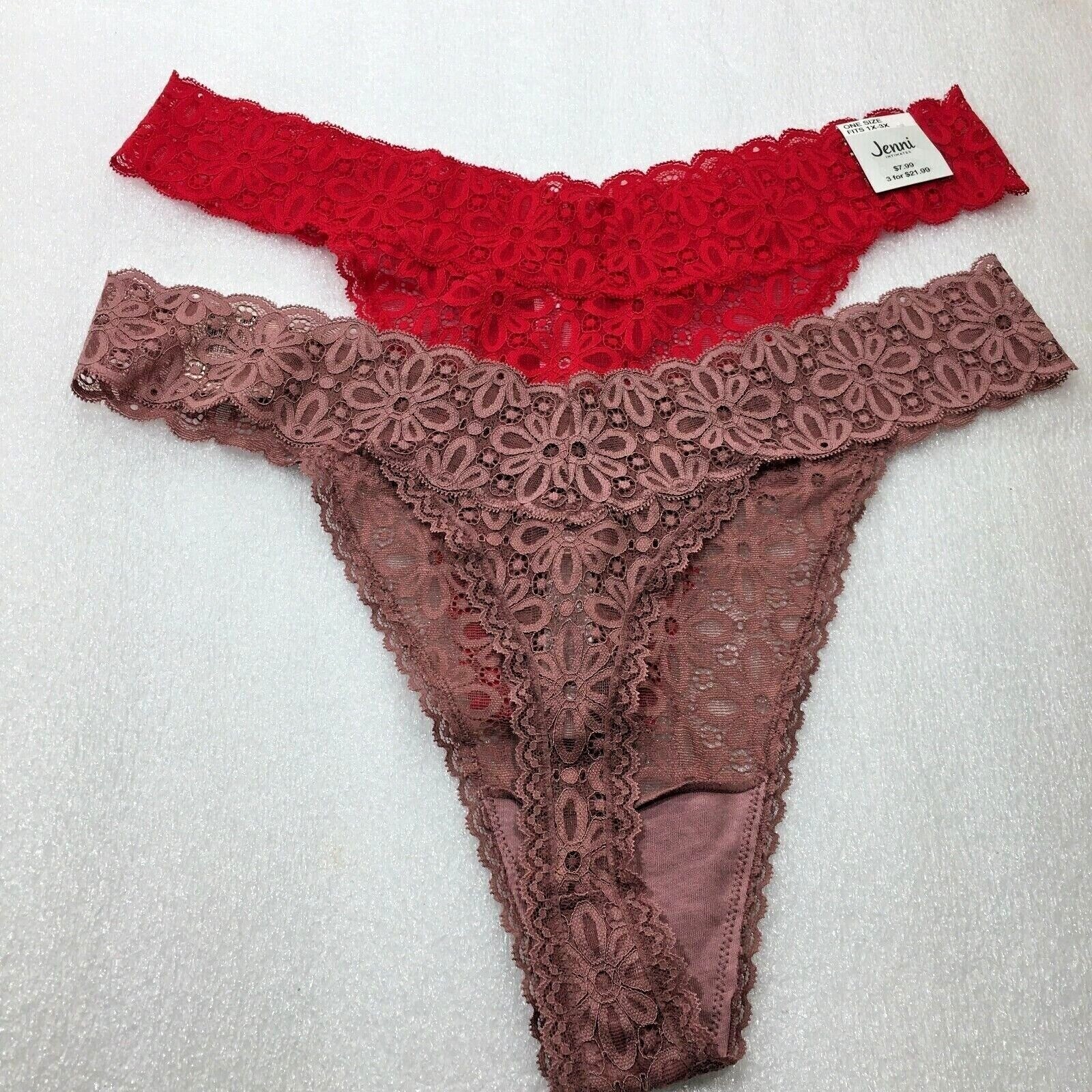 Jenni Plus Size One Size 2PC Lace Thong Underwear , Fits 1X-3X