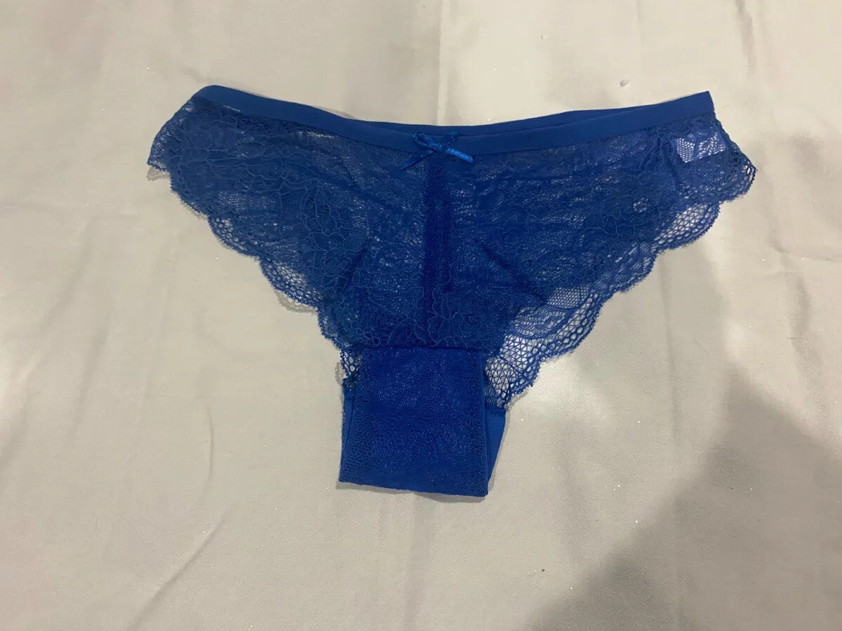 Women Floral Lace Brief with Bow Panty Size XL Royal Blue