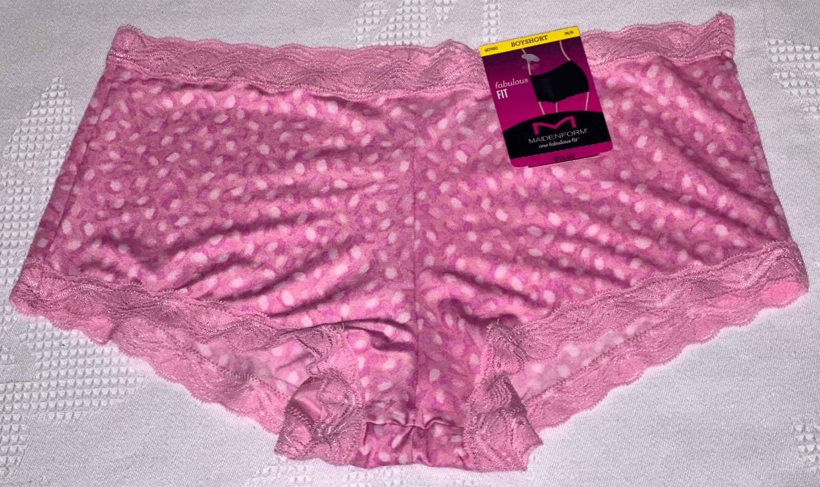MAIDENFORM Fabulous Fit Classic Lace Trim Pink Boyshort Panty Women S 5 M 6 XL 8