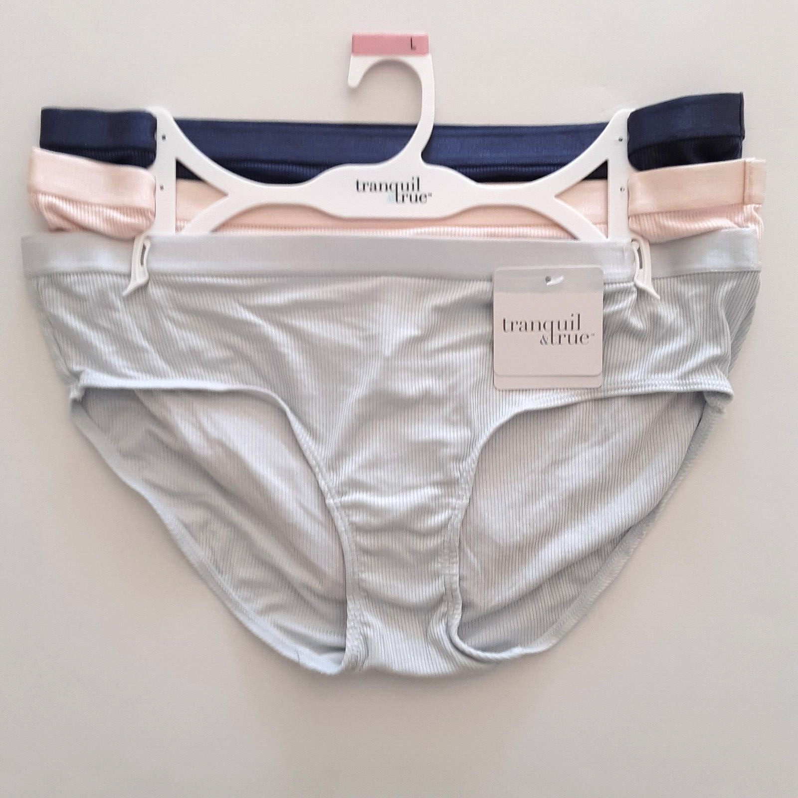 Tranquil & True Womens Size L Hipsters Ribbed Rayon Solid Underwear 3 Pack