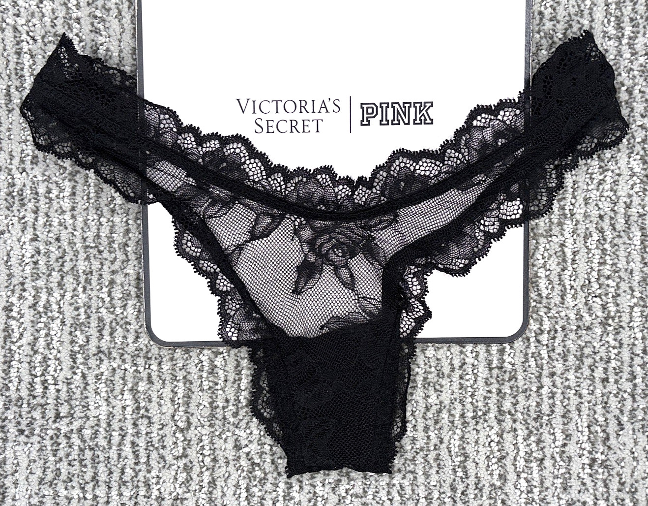 Victoria’s Secret Very Sexy NWT Large Black Rose Lace High Leg Thong Panty Sheer