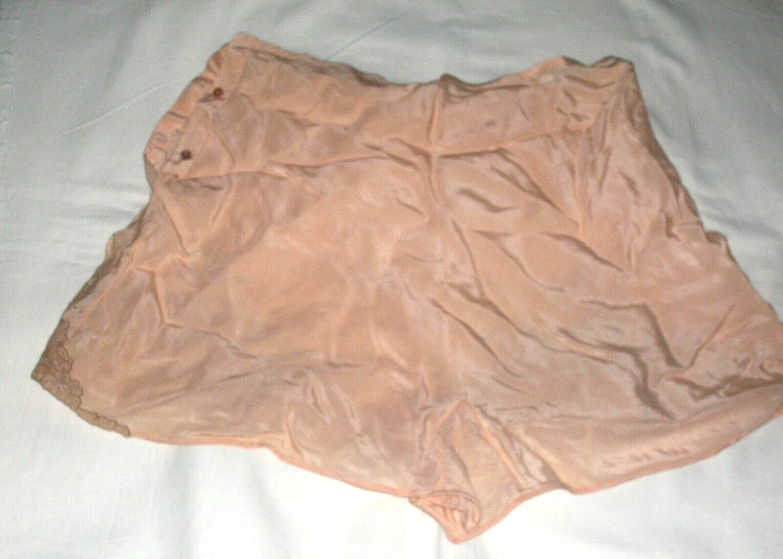 Art Deco Flapper Silk/Satin Lace Trim, side button, Under garment Peach Ecru #A