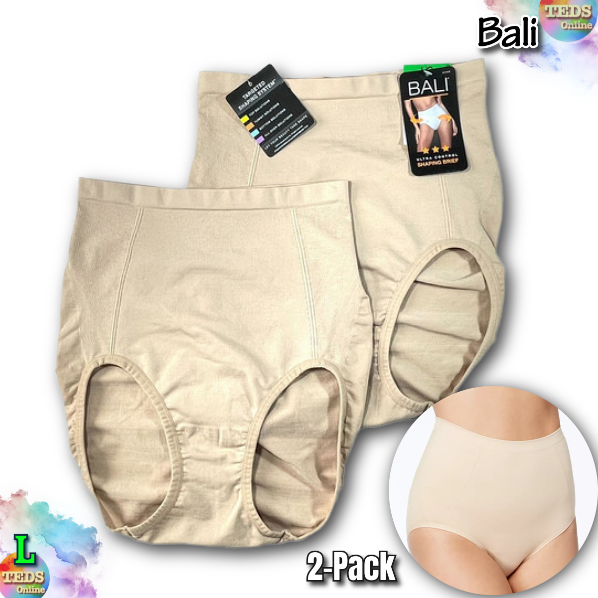 NWT Bali Women’s L Extra Firm Tummy-Control Seamless Brief Underwear 2 Pack X245