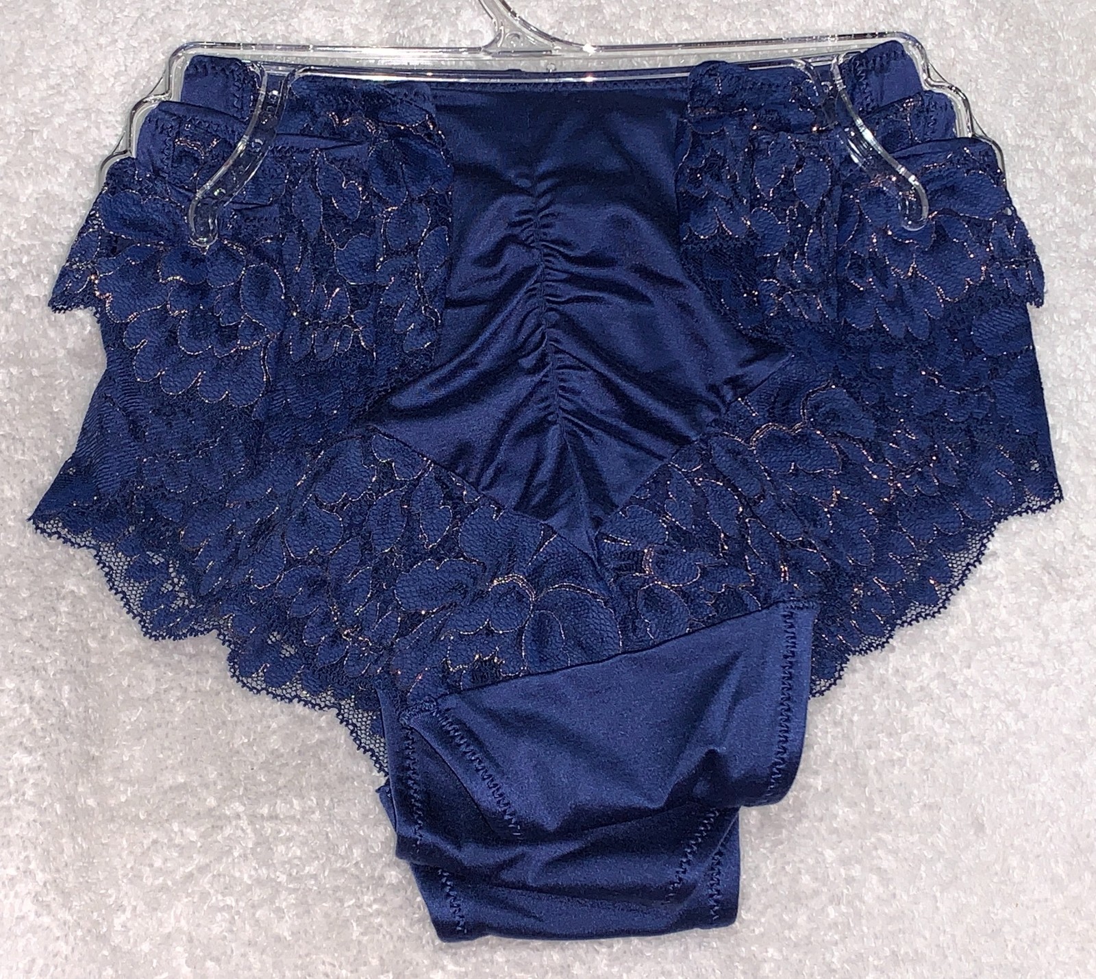 MAIDENFORM 3 pk Comfort Devotion N Blue Rose Gold Lace Back Tanga Panty Womens L