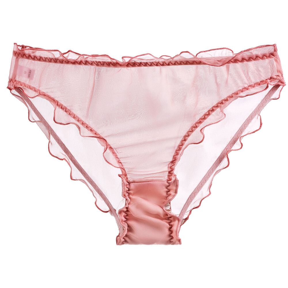 Lady Mulberry Silk Panties Translucent Chiffon Sexy Briefs Ruffled Underwear