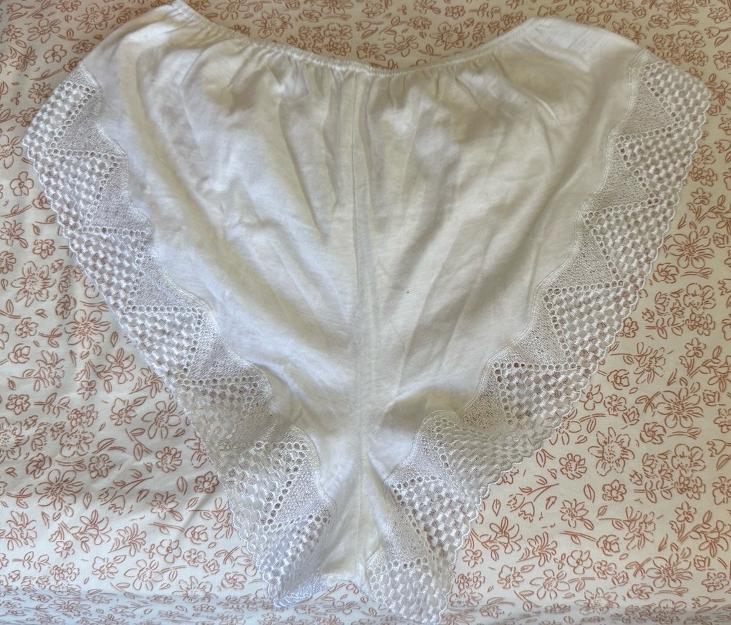 S La Furlana 3 White Hi Leg Brazilian Cotton Eyelet Lace Hot Short Panty VINTAGE
