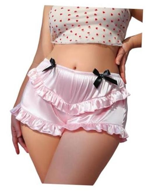 Women’s Plus Size Satin Boyshorts Underwear Mid Rise Ruffle 3X-Large Plus Pink