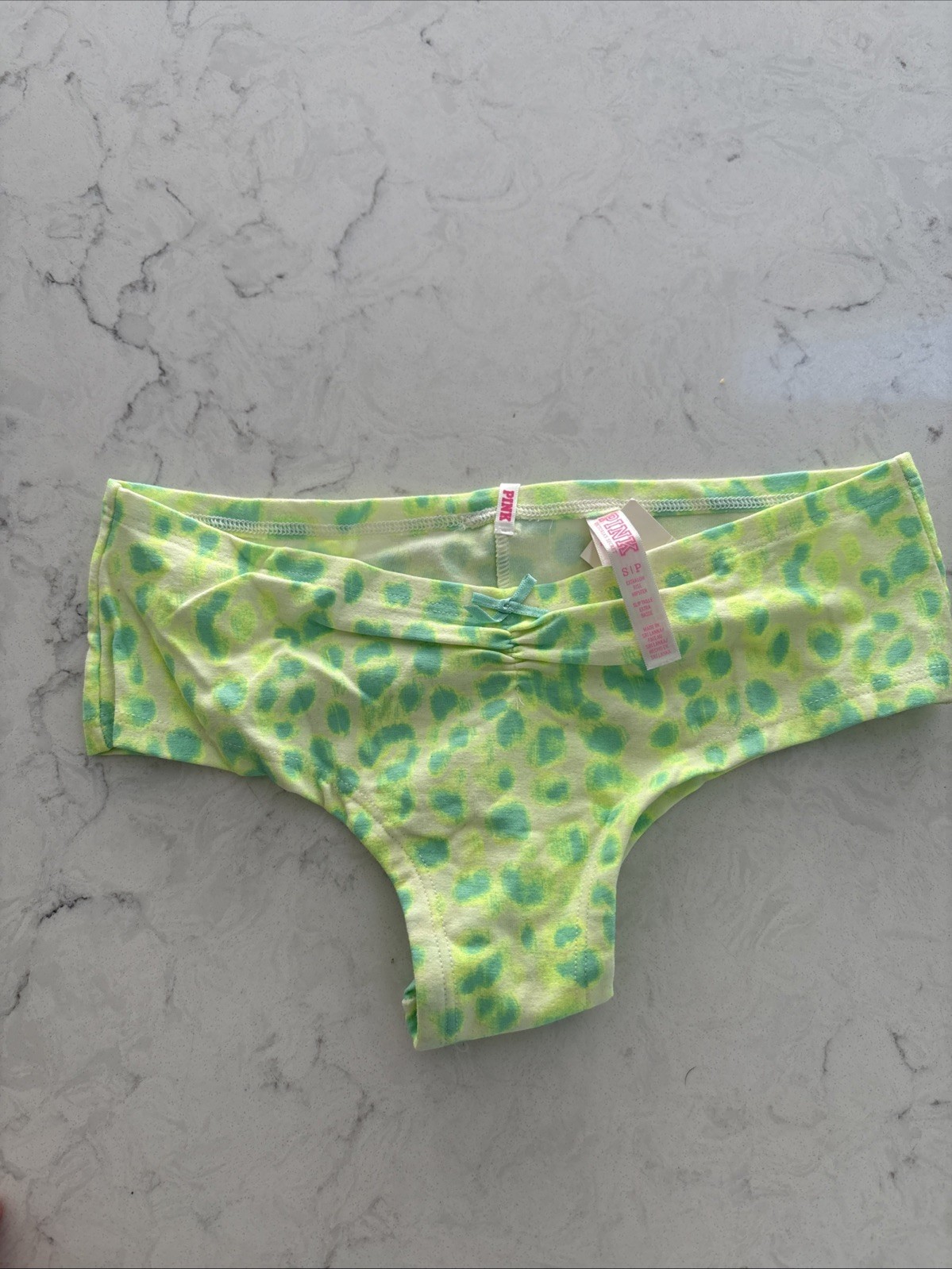 VS Pink Collection Panty Hipster Small Green / Yellow Cheetah Print New