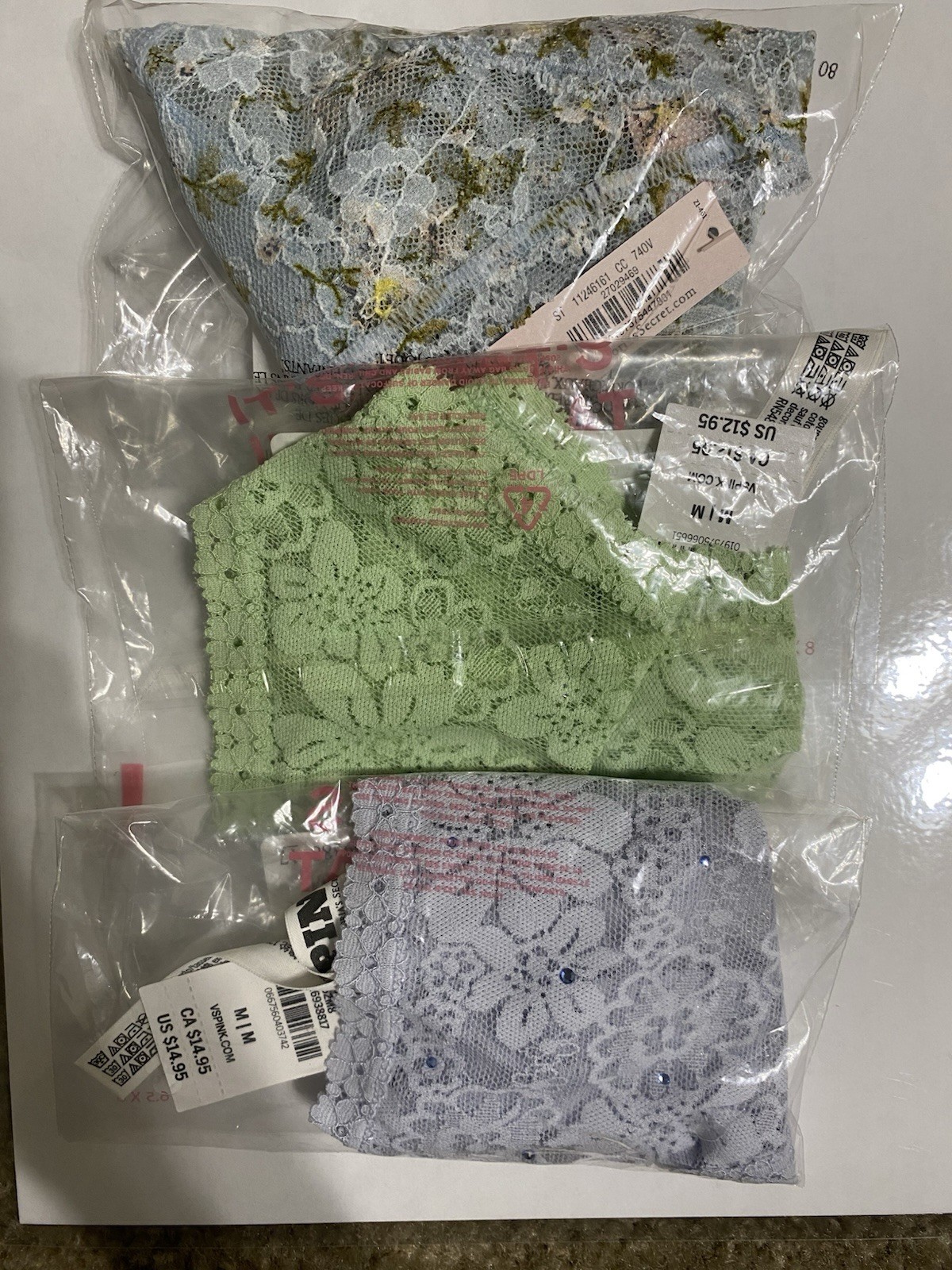 Victoria’s Secret & Pink Thongs NWT Lot Of 3 Lace Assorted Colors Size L NWT