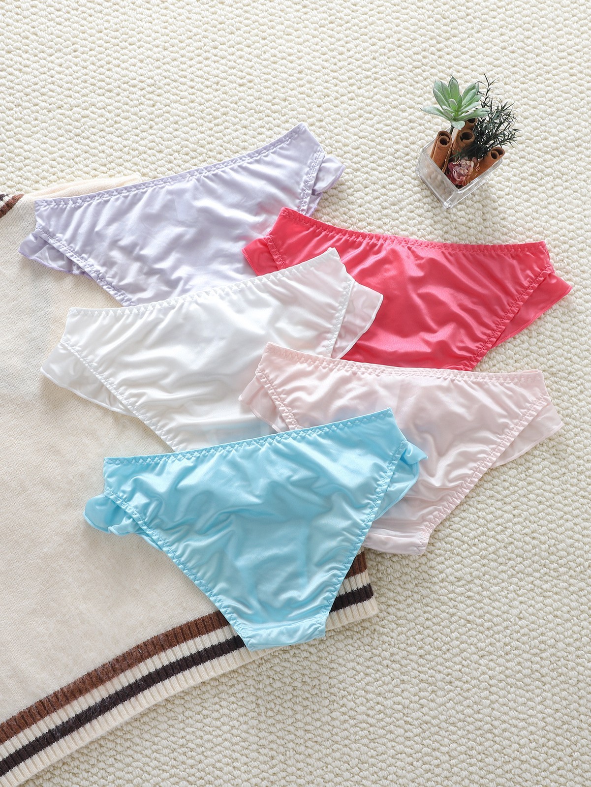 5 Pack Lot Sexy Women’s Satin Panties Briefs Thongs Bikinis Underwear Lingeries