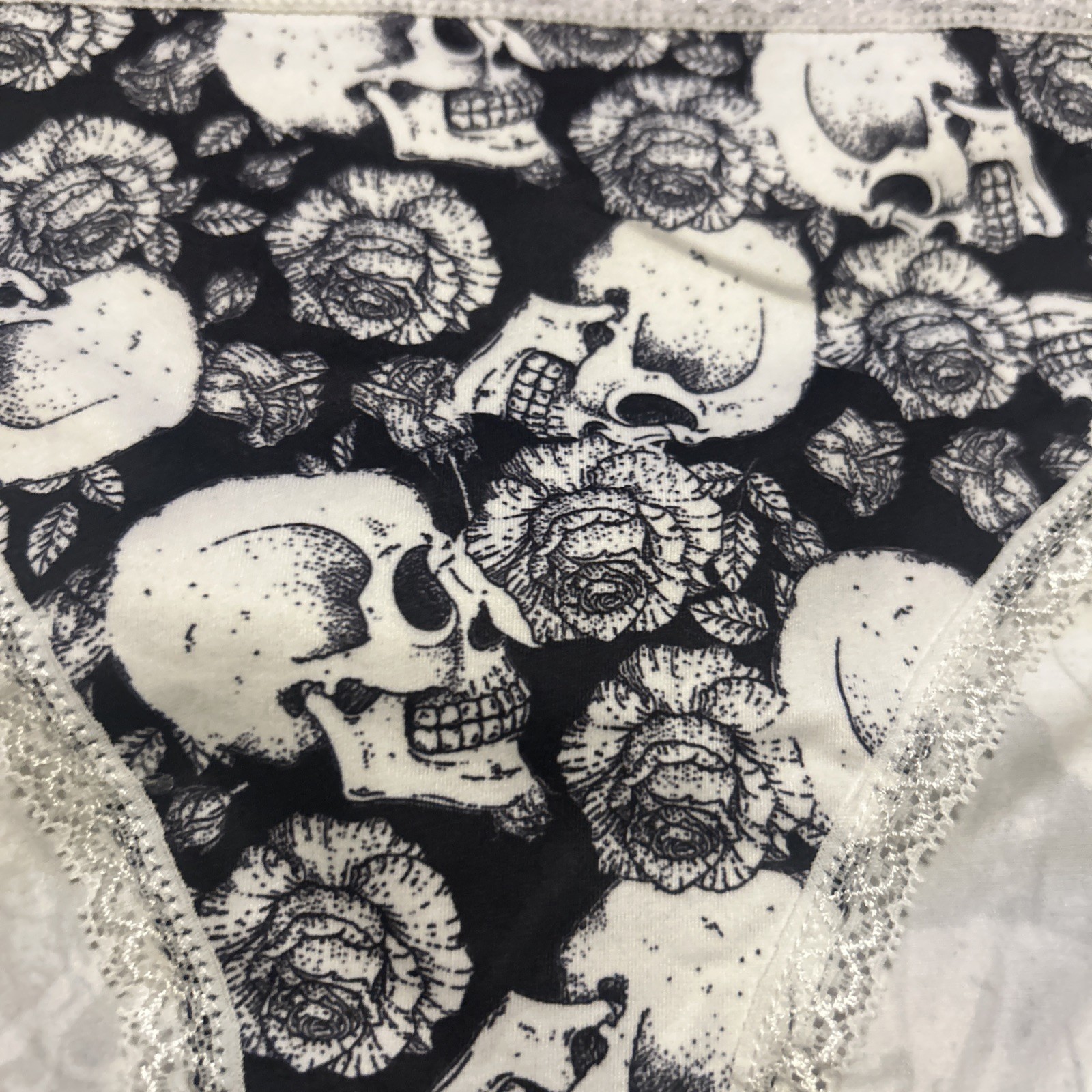 Morvia 3pk lace trim goth Skater Emo panties L Black Orange & White Skull Ghost