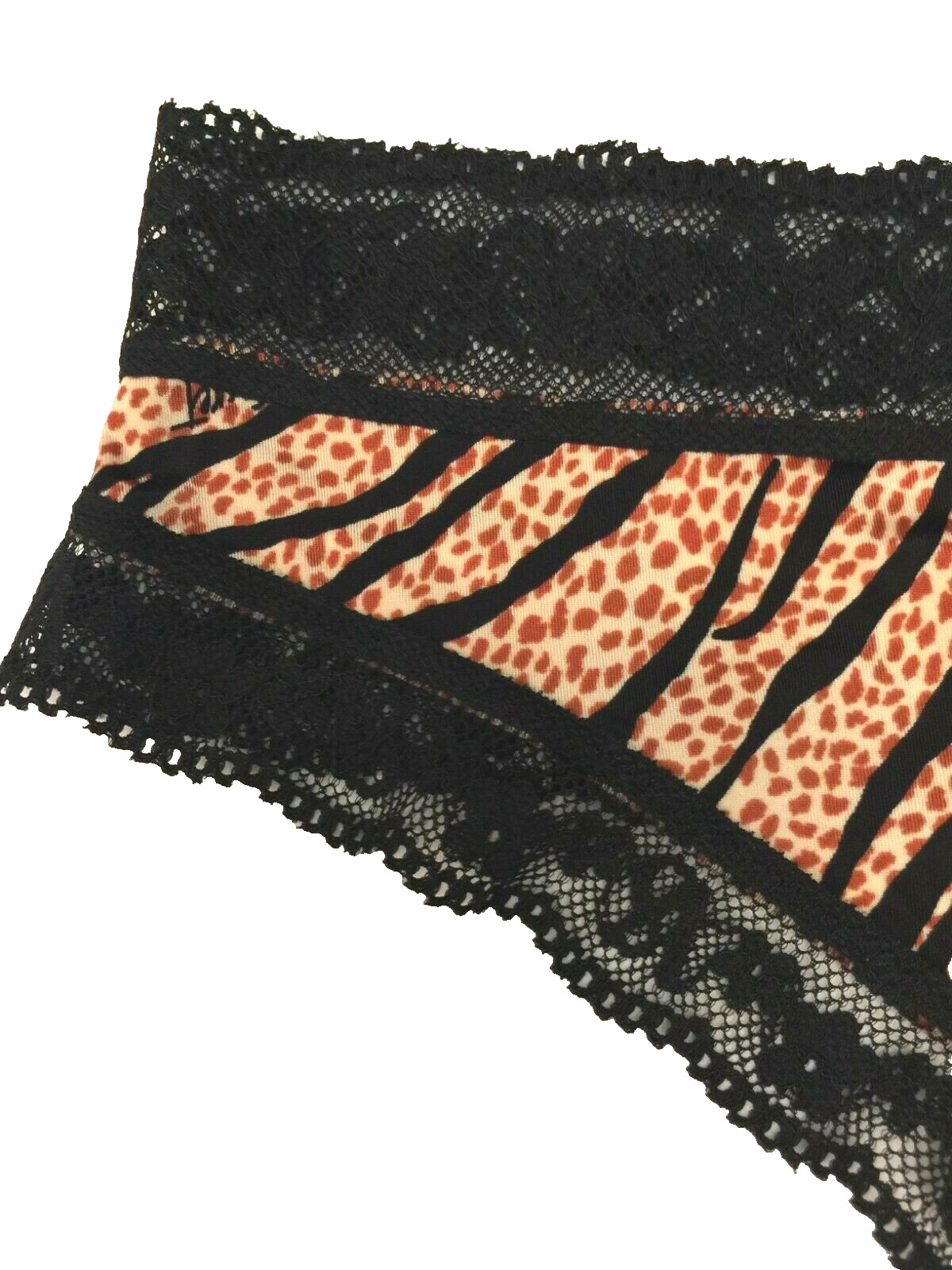 Victorias Secret Tiger Giraffe Animal Print Thong Panty Size XL Logo Lace Waist