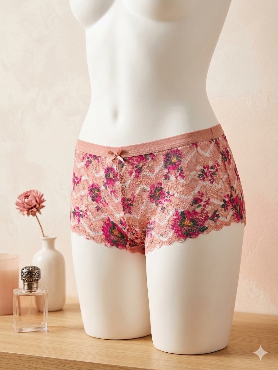 New Body Frosting Panties M Cheeky Sheer sexy Pink lace boy shorts Underwear