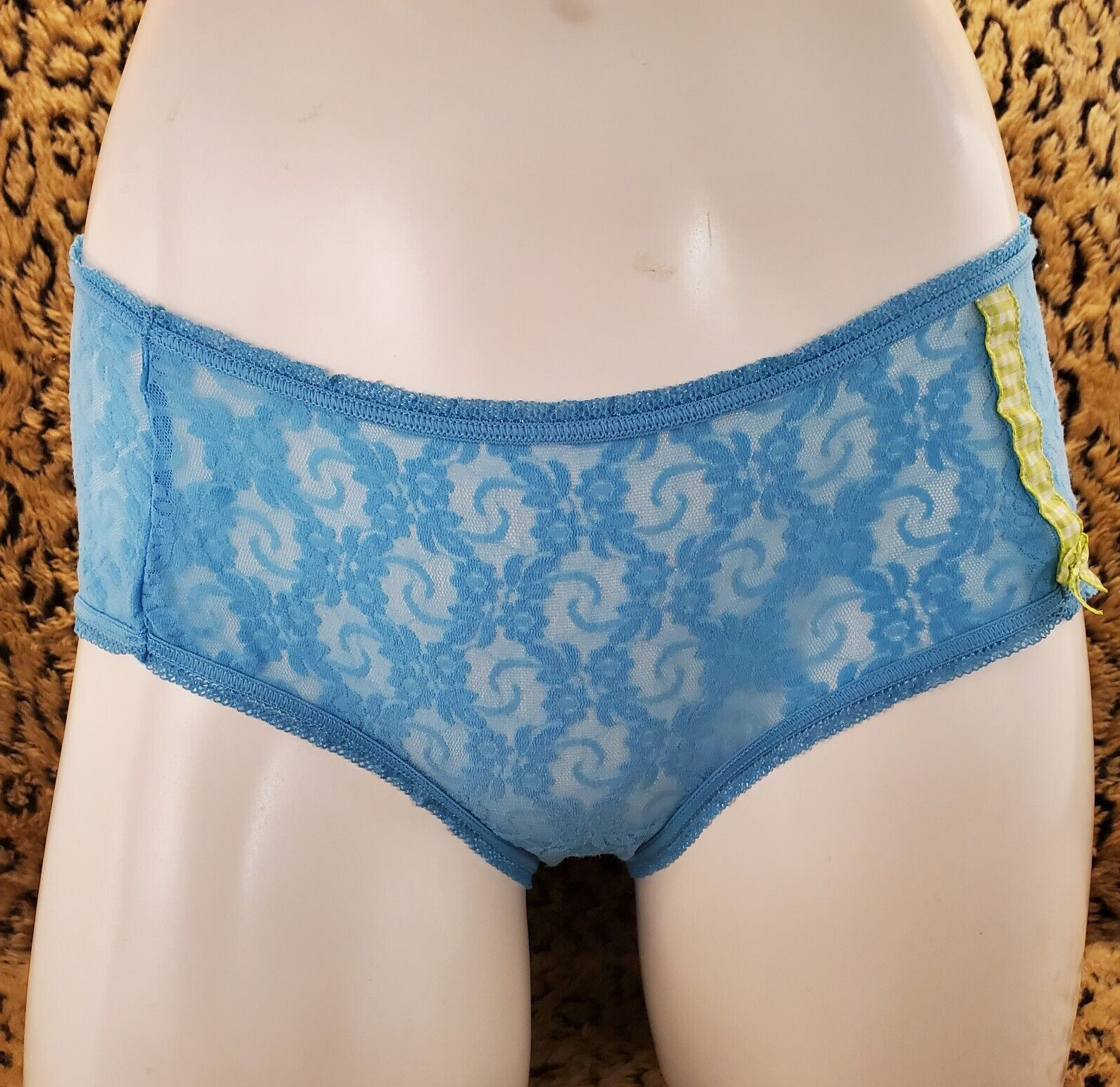 Victoria’s Secret Blue See Through Floral Lace Bikini Hiphugger Panty L Sexy