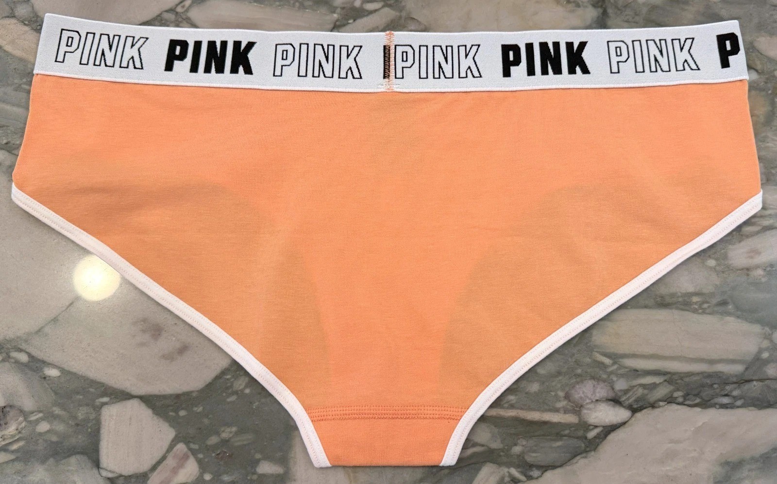 NEW Victoria Secret PINK Cotton BLOCK Logo Hipster Panty – Coral Cream – XXL