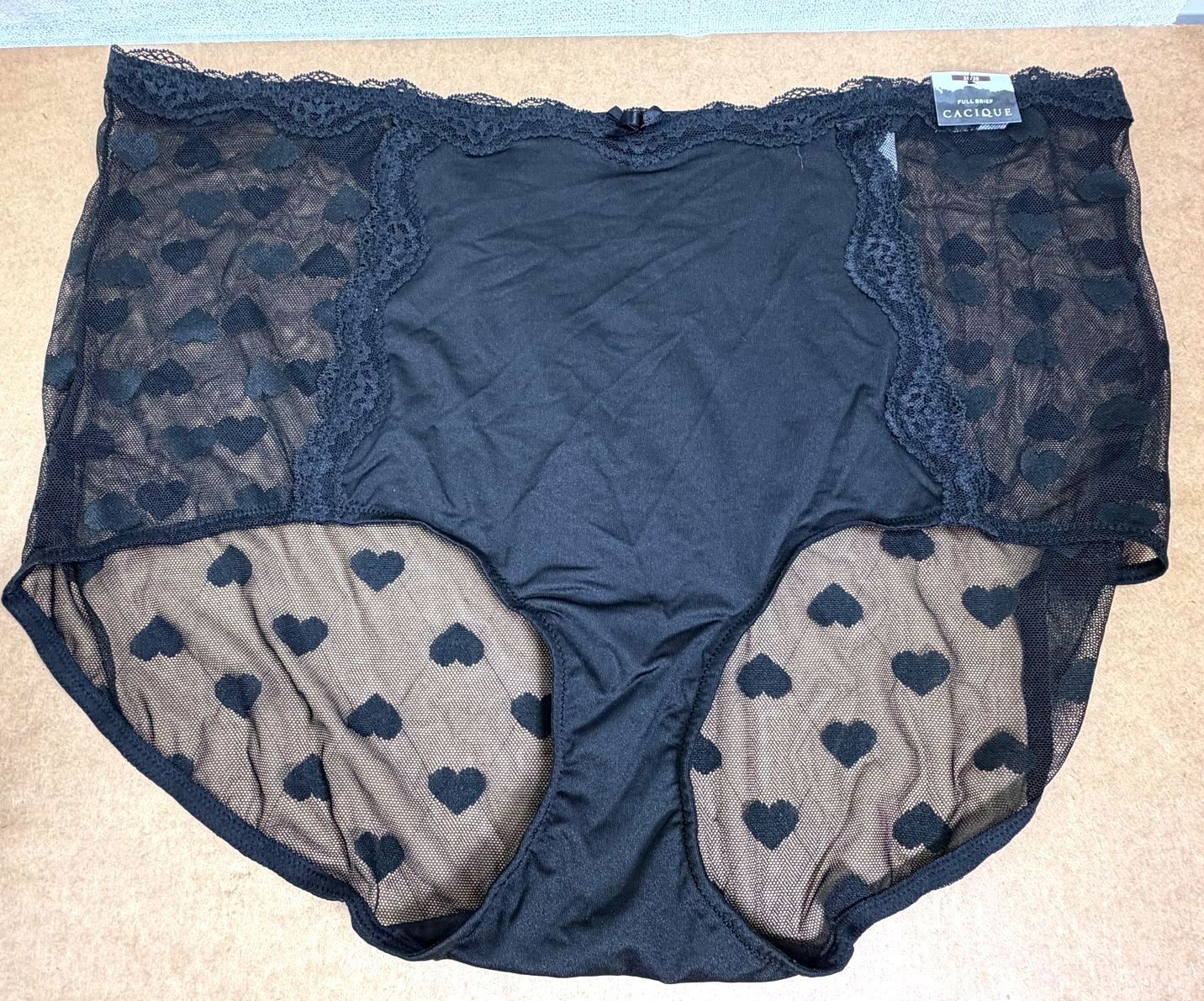 2 X NEW Lane Bryant Cacique Brief Hearts Mesh Lace Panties Black Size 26/28 Plus