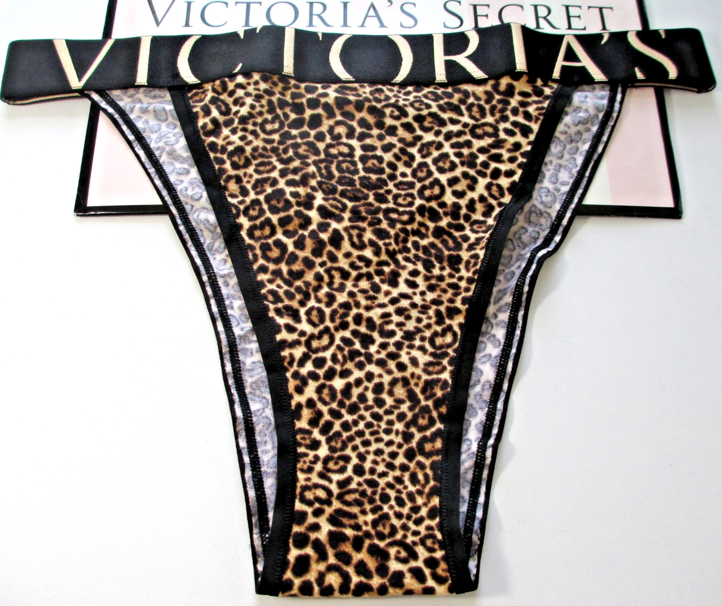 VICTORIA’S SECRET Cotton 90s High Leg Brief Panty S M L XL Leopard Exploded Logo