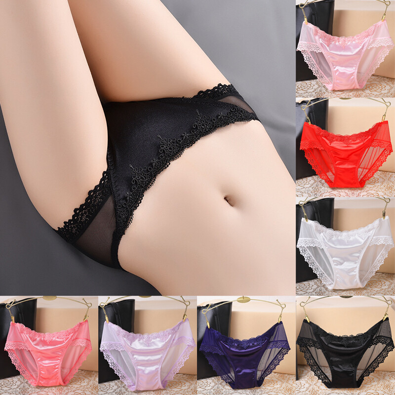 1/6 Pack Lot Women Sexy Satin Lace Panties Briefs Sheer Seamless Underwear Panty