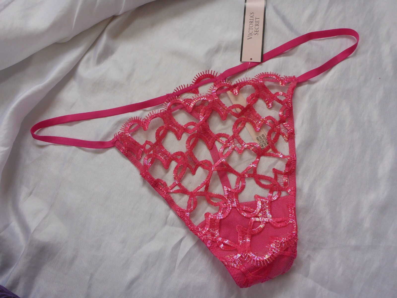 XL, Victoria’s Secret Dream Angel G-String, pink, foiled hearts on mesh, NEW