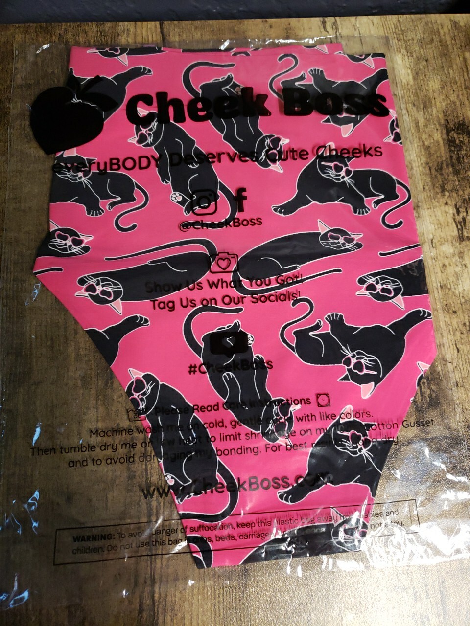 NEW Cheek Boss Thong Panties Hot Pink Black Cat, Size 2XL