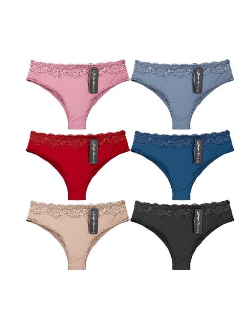 Women’s Classic Microfiber Stretch Colorful Lace Detail Bikini Briefs 12 Pack