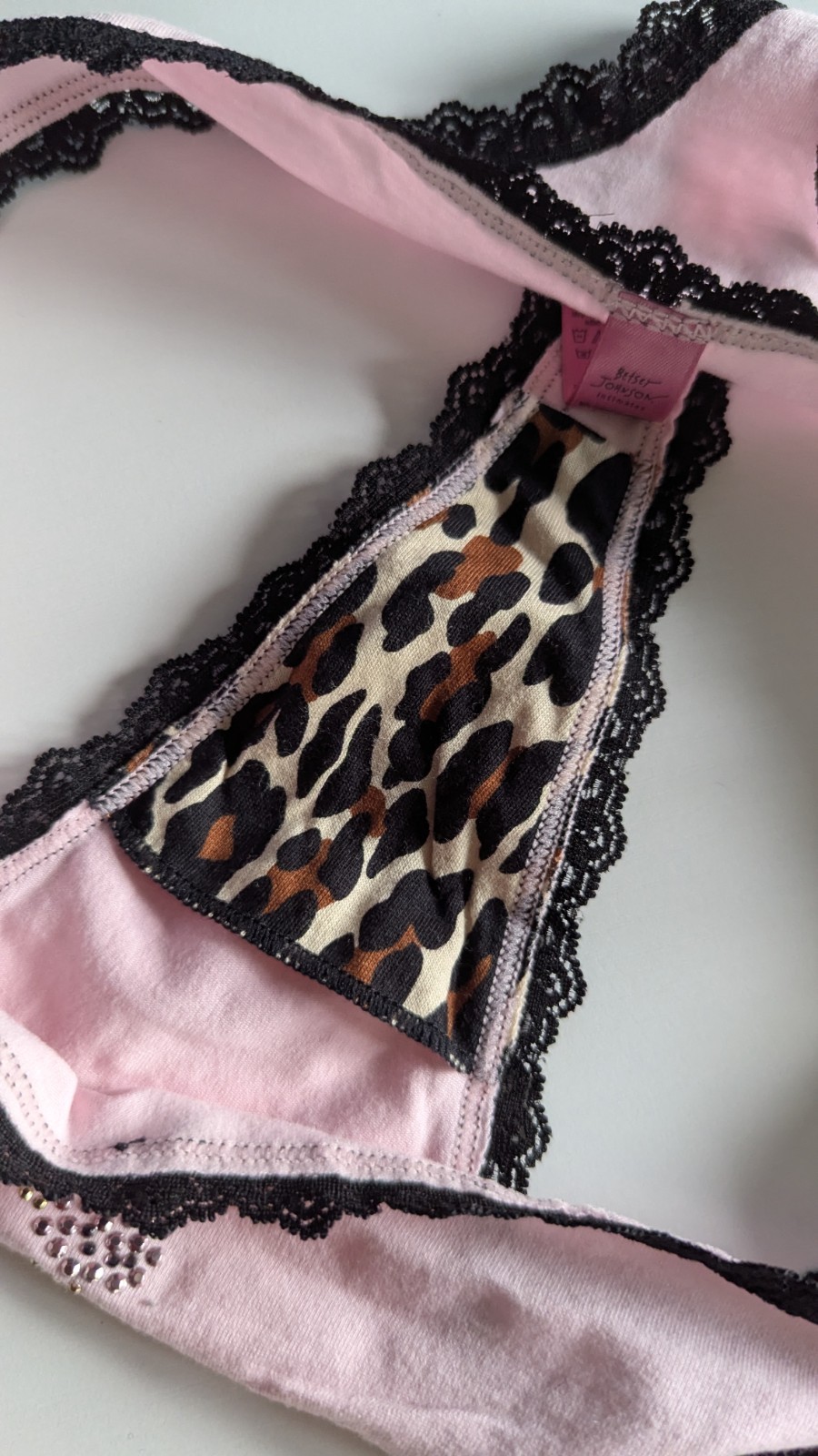 Y2K Vintage Betsey Johnson Cotton Studded Rose Low Rise Thong Panties M Rare