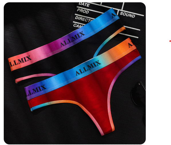 2 Pcs/pack Sexy Panties Cotton for Women Thong Rainbow Color Underwear Ladies El