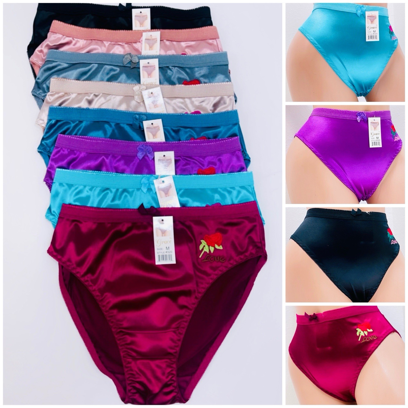 Lot 6 Pack PRETTY SATIN BIKINIS Style PANTIES Womens Underwear #320 Briefs Sz XL