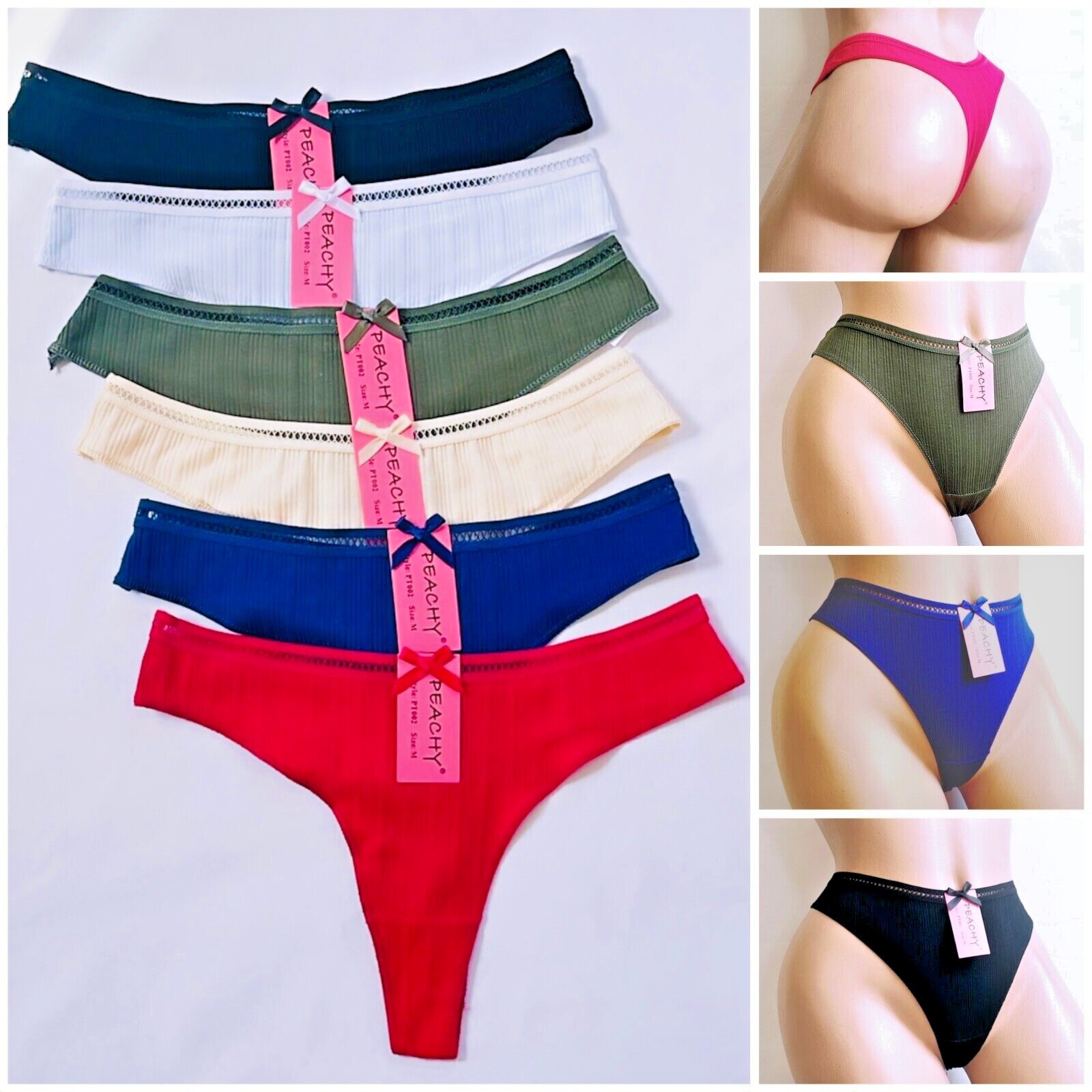 6 Pack Women’s Cotton Thongs Sexy Lace Underwear Panties Seamless Panty Lingerie