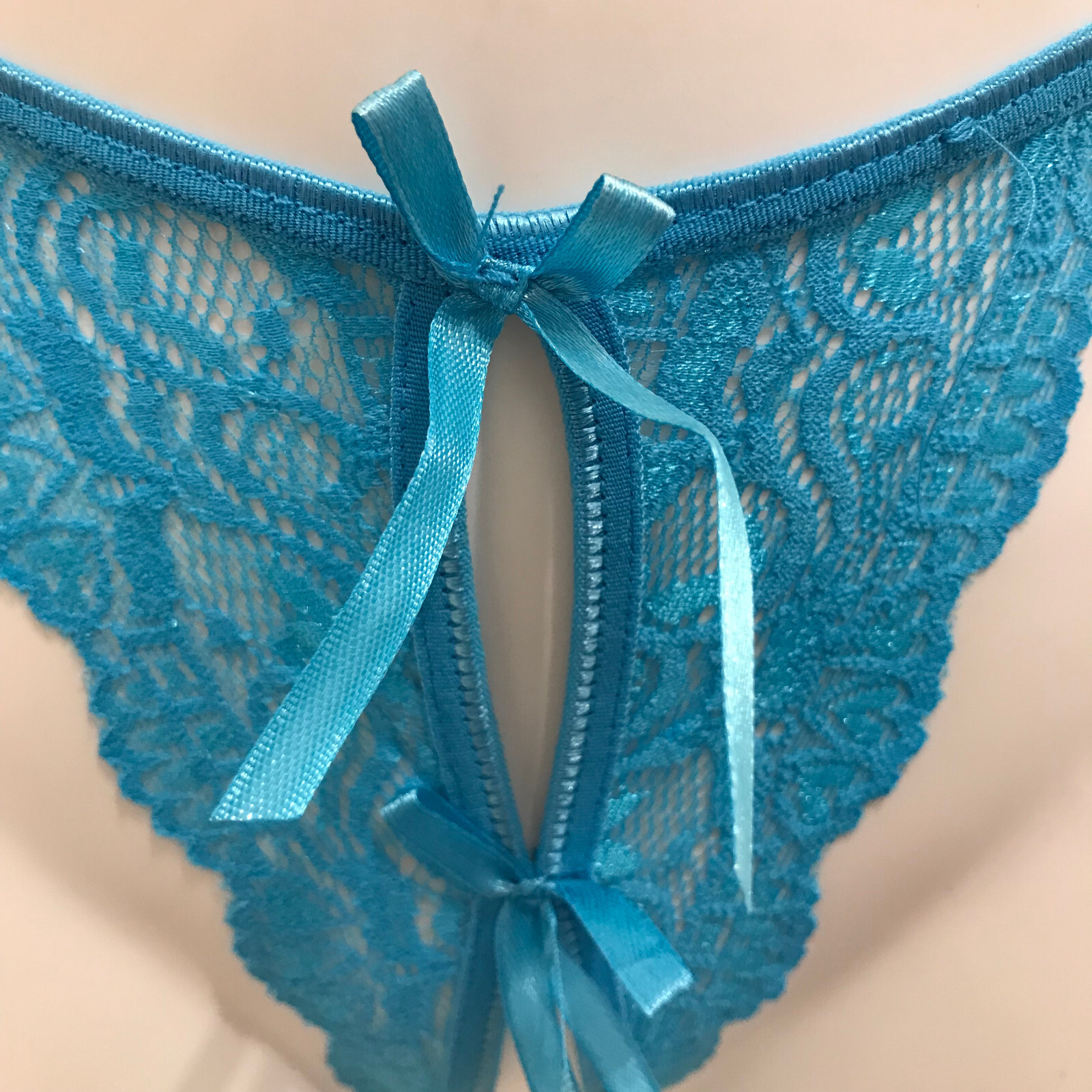Blue Lace Crotchless Open Crotch Thong One Size Ouvert Knickers Pants womens
