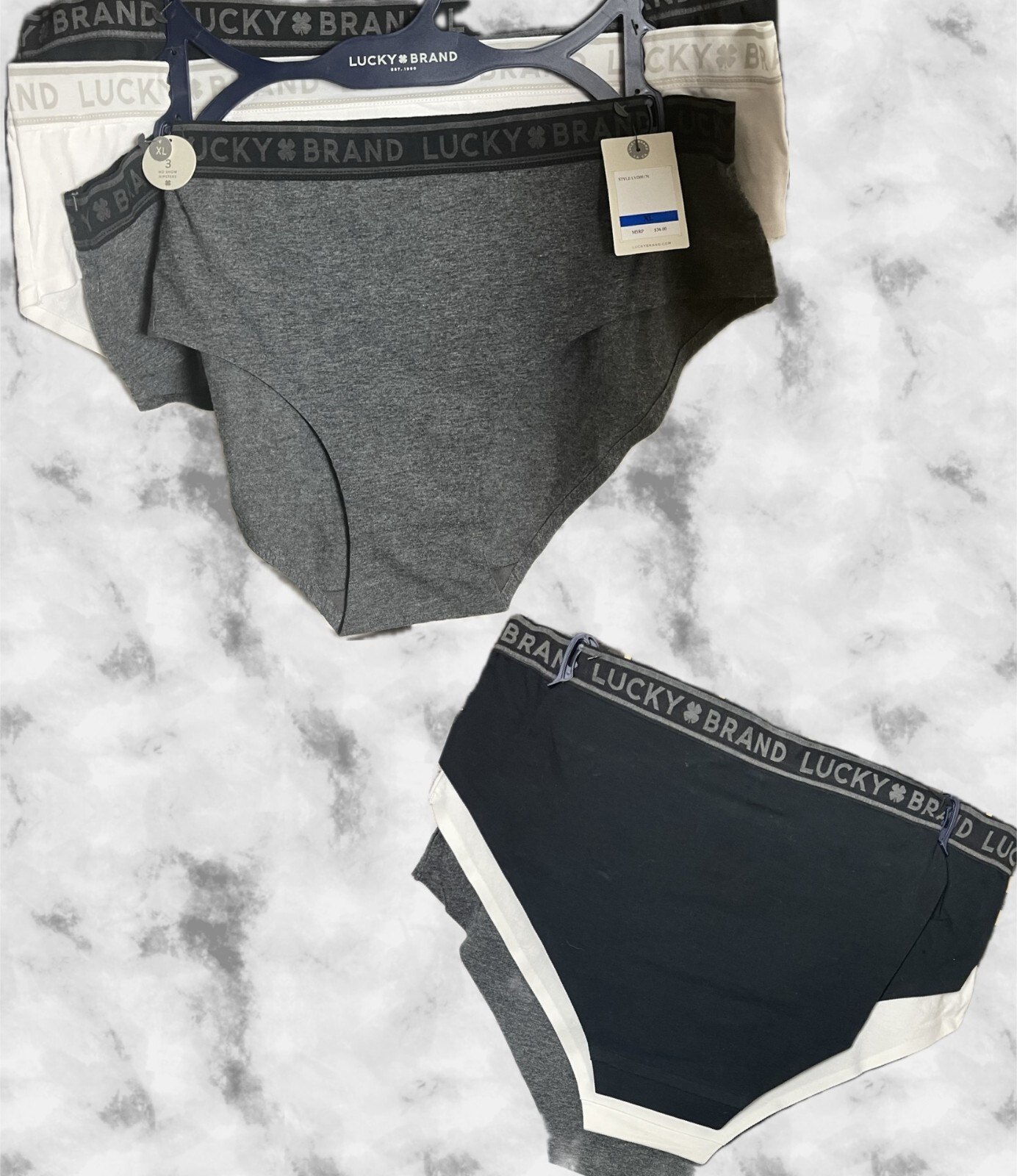 Lucky Brand L Neutral Array Logo Elastic Waistband Cotton Hipster Panties- 3 Pk