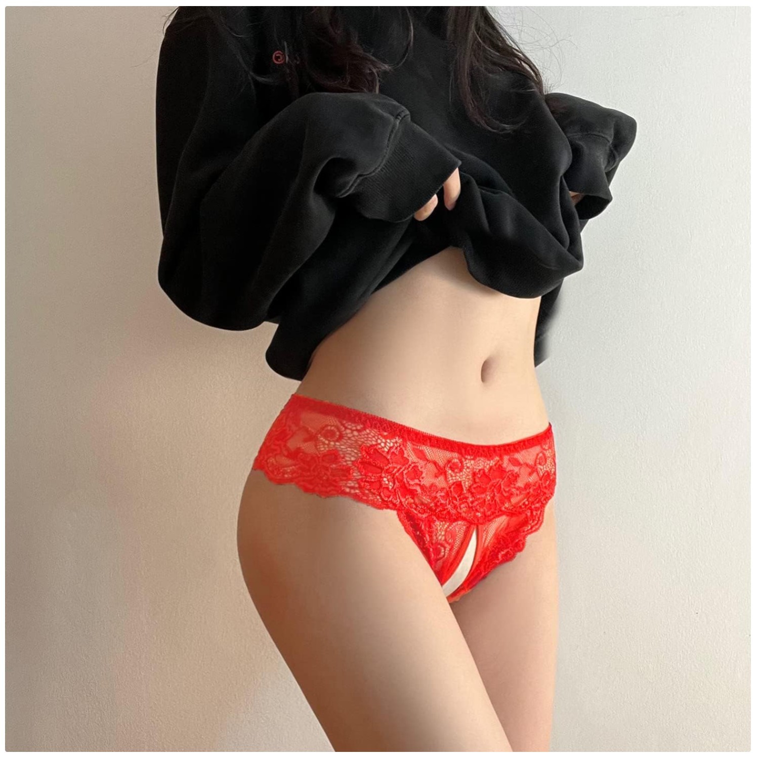 Lace Thong G-String Panties with Pearl Ball