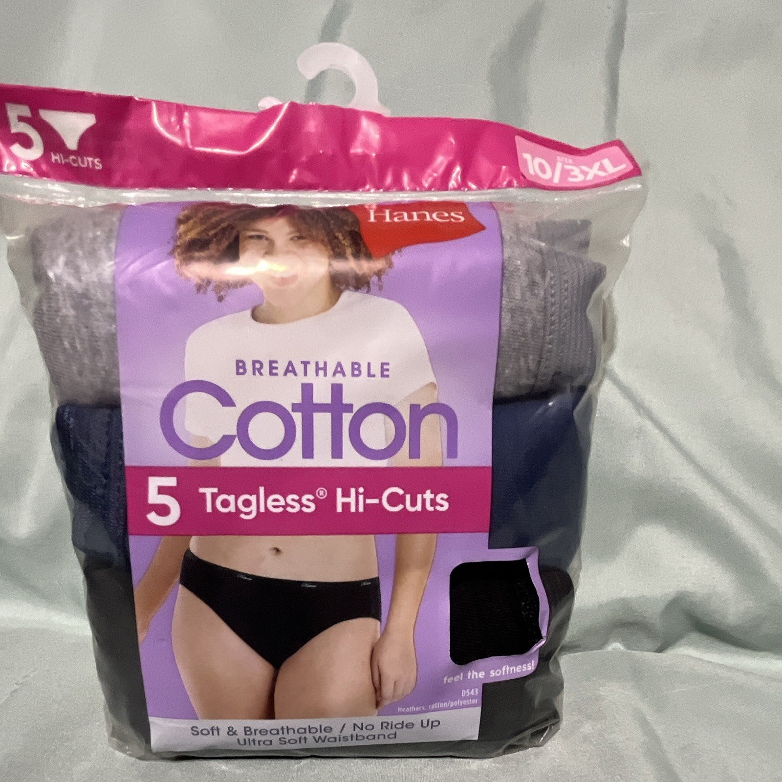 Hanes Breathable Tagless No Ride Up Hi-Cut Panties 5-Pack 10/3XL Multi