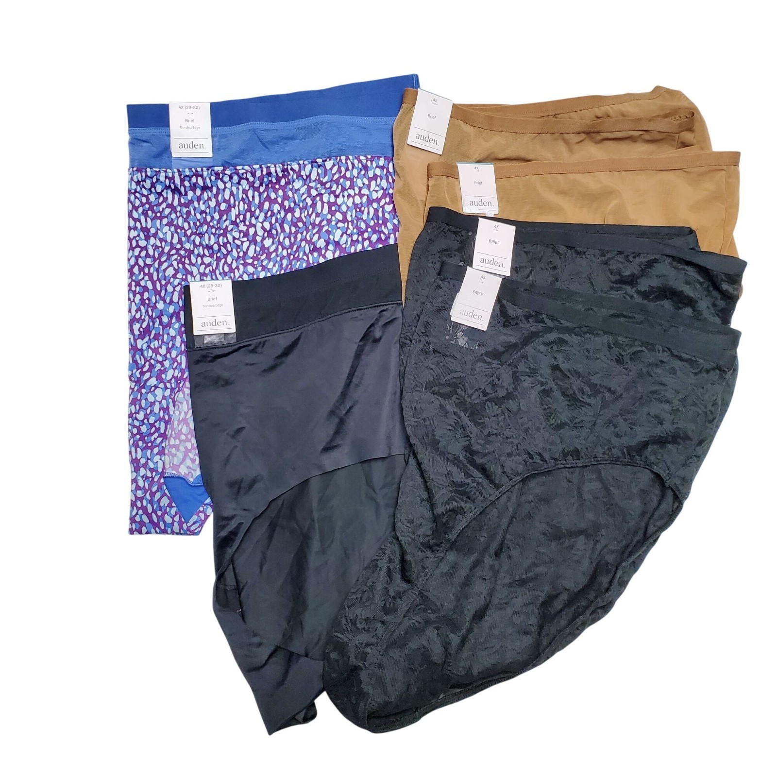 Womens Auden 4X Briefs Bundle Of 6 – Black Lace Tan Black & Colorful Prints