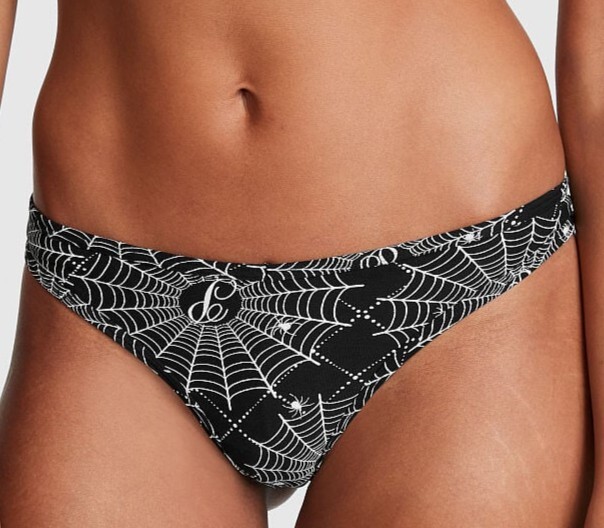 Halloween S VS PINK Cotton Thong Panty Spider Webs Spooky Holiday Panty NWT