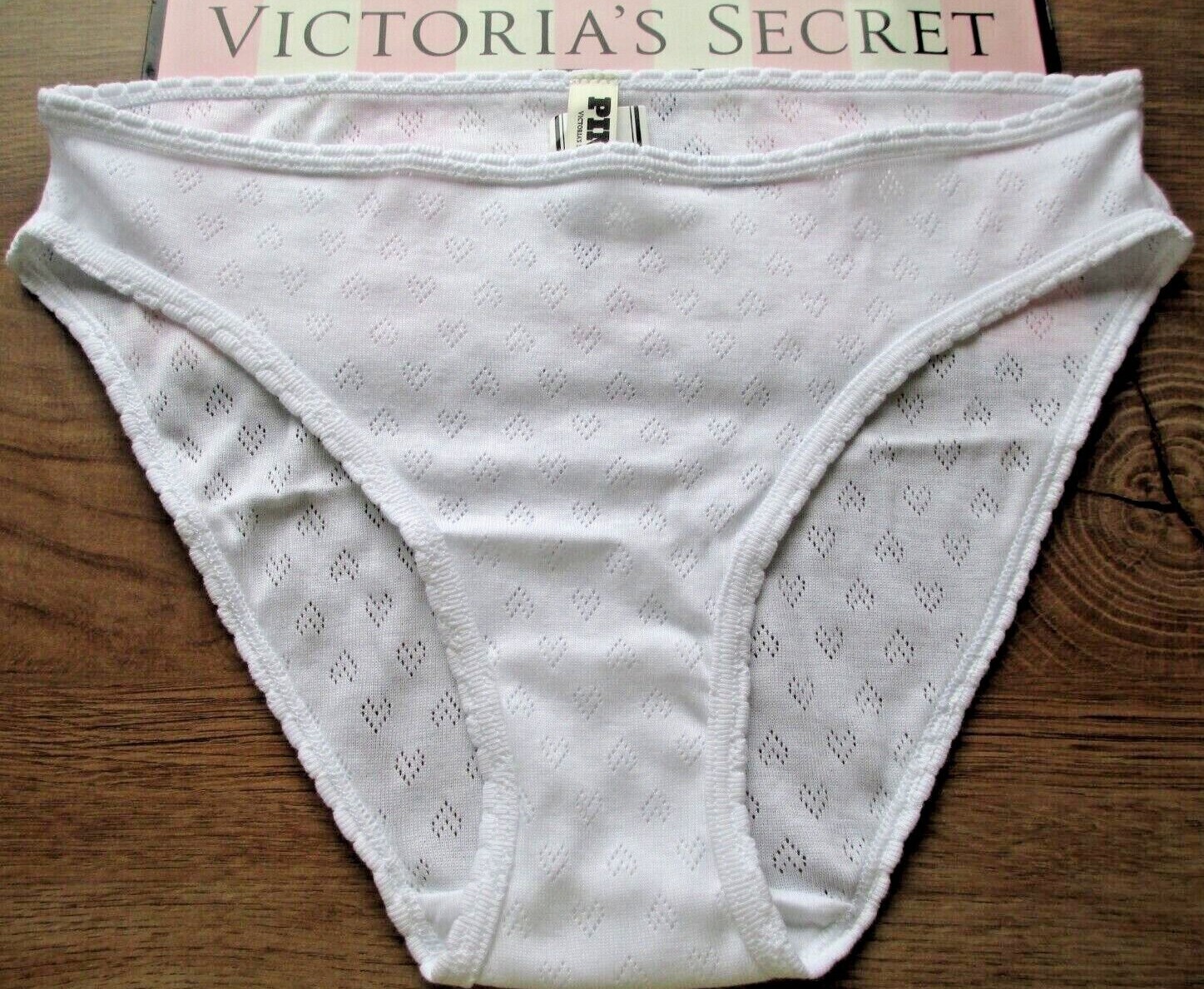 VICTORIA’S SECRET PINK 100% Cotton Bikini Panty VS White Pointelle Hearts S M L