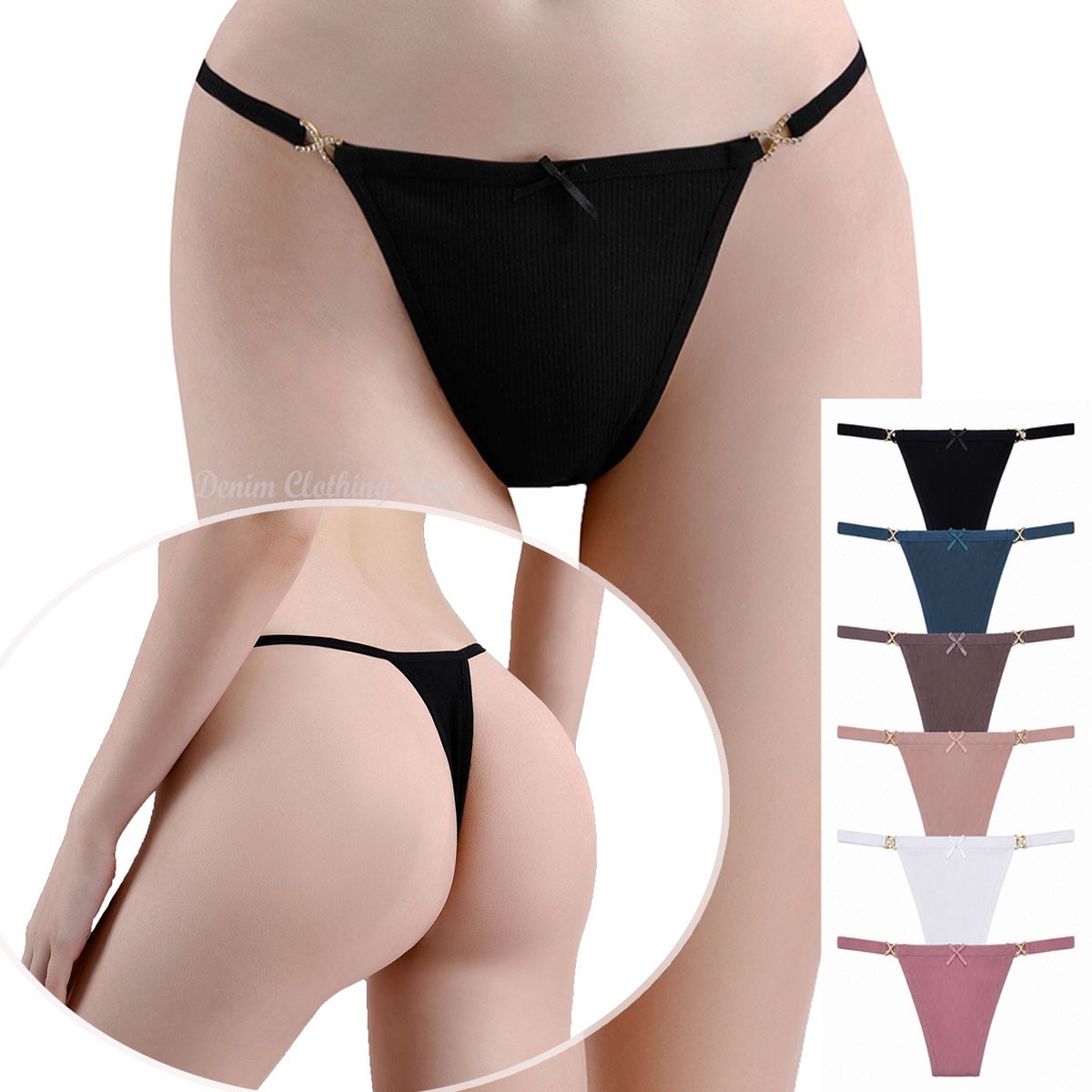 6 Pack S M L XL 2XL Women Ribbed Cotton Thong Panties Sexy Low Rise G-String