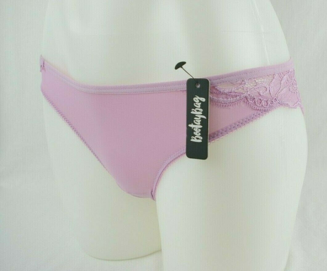 BootayBag Lilac Floral Lace Back Nylon Blend Bikini Panties Women’s Sz Small NWT