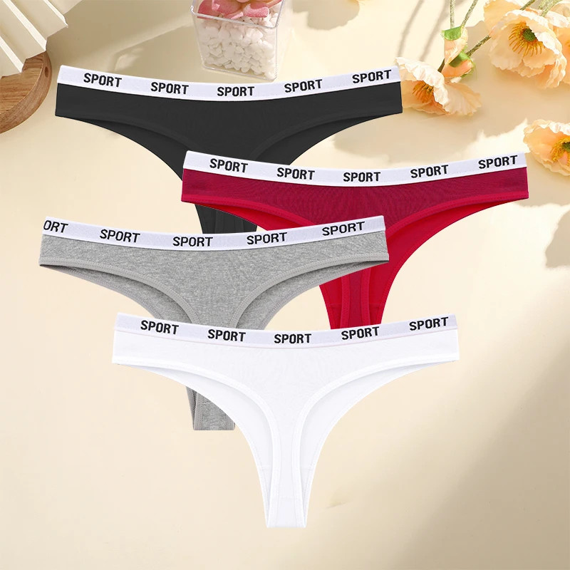 4pc Women Cotton Thongs Seamless String Soft Tangas Sport Style Underwear