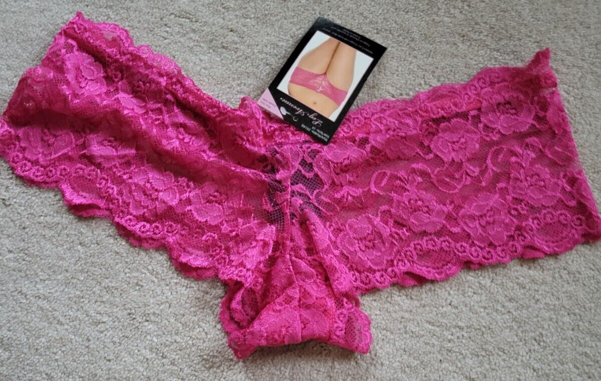 Leg Avenue Pink Stretch Lace Tanga with Satin Bow Accent panty Underwear Sz 1X