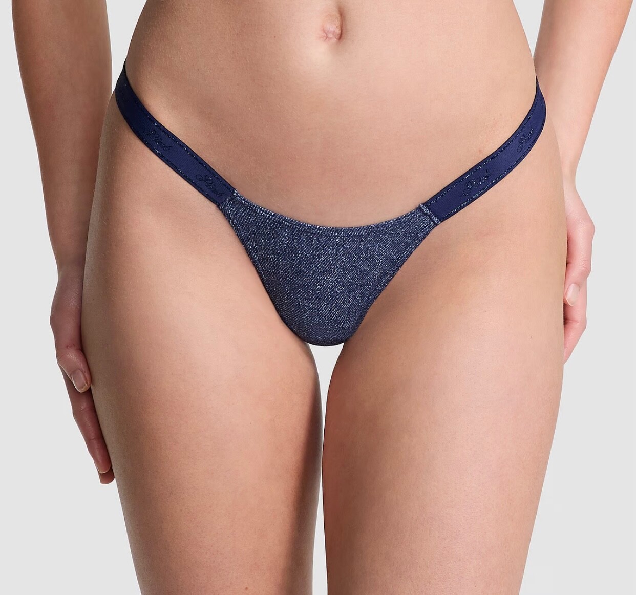 NWT VICTORIA’S SECRET PINK MICRO THONG LARGE DARK BLUE DENIM