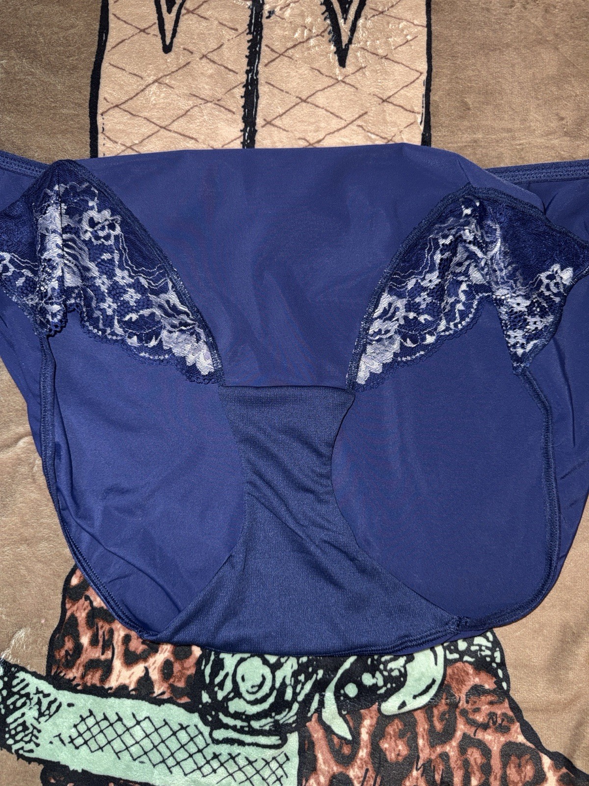 Breezies Navy Blue High-Waist Briefs with White Lace 2 pack NWT