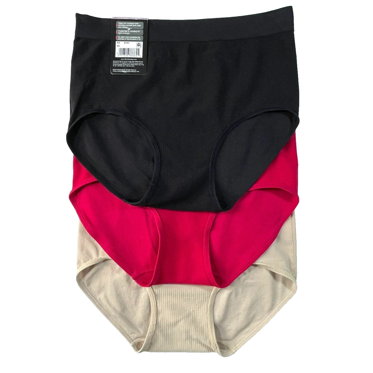 NWT 3-Pack Bali Women’s M/6 One Smooth U All Over Smoothing Brief 2361 Assorted