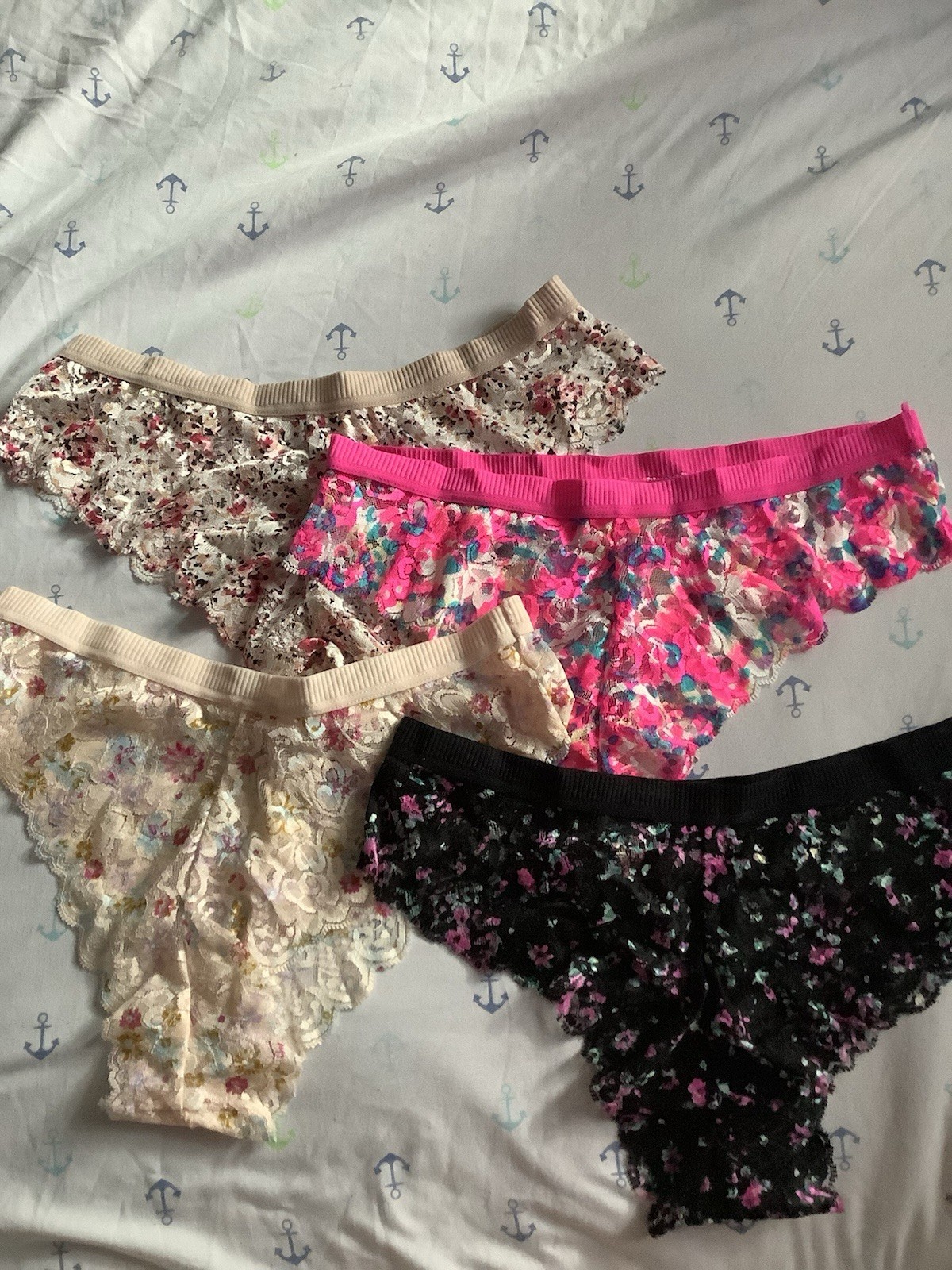 Women’s Floral Lace Cheeky Panties Black Pink White Semi-Transparent 4pk XL