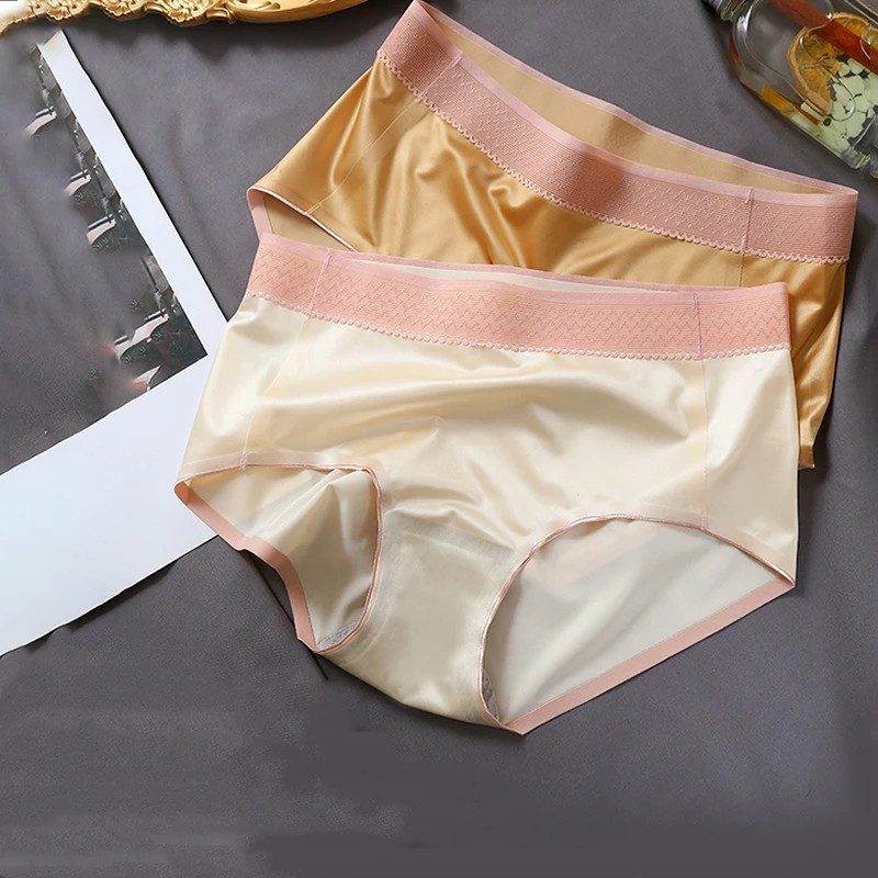 Seamless Briefs Mid Rise Satin Feel Smooth Breathable Panties Women Soft