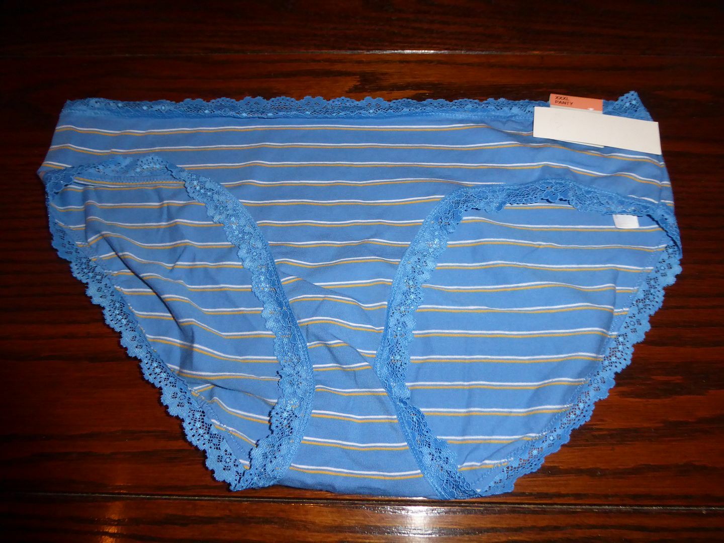 NWT JENNI COTTON SPANDEX HIPSTER PANTIES LACE WAISTBAND BLUE STRIPE XXXL