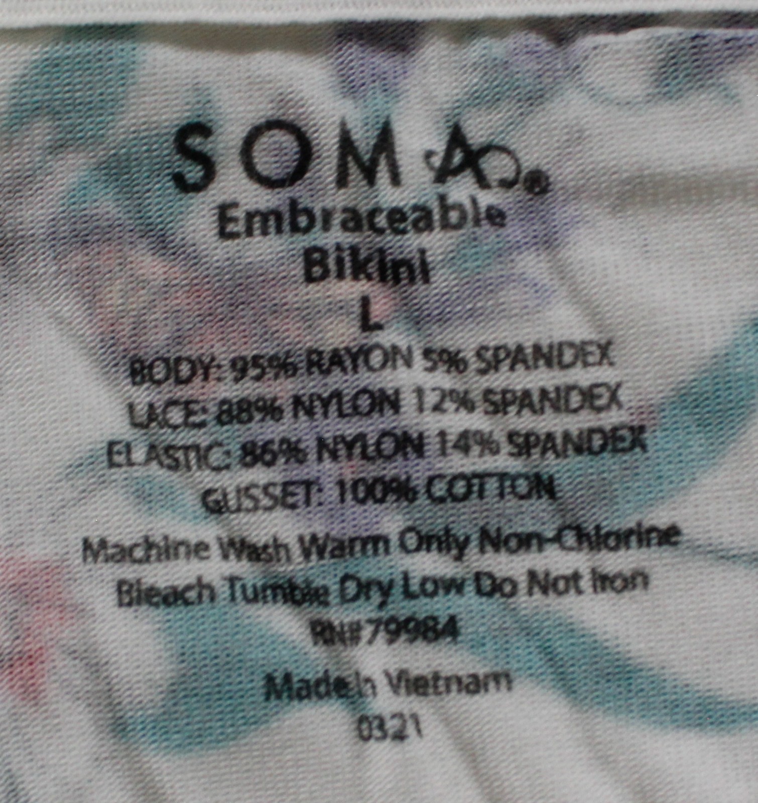 Soma Women’s Bikini Panty With Signature Lace DH3 Perennial Bloom Large NWT