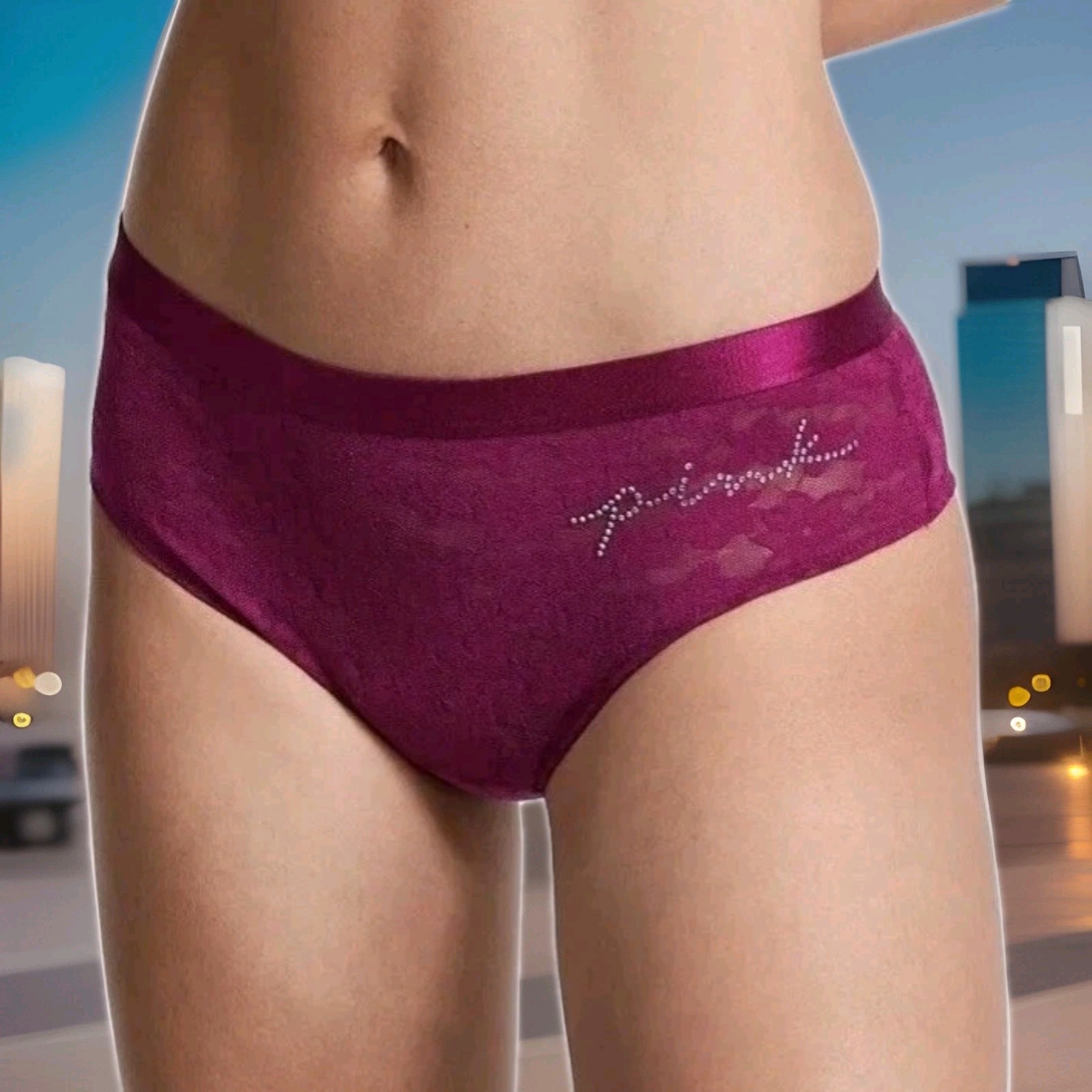 PINK Victoria’s Secret Cheekster Lace / Tanga Size M Color Burgundy 1 Pc