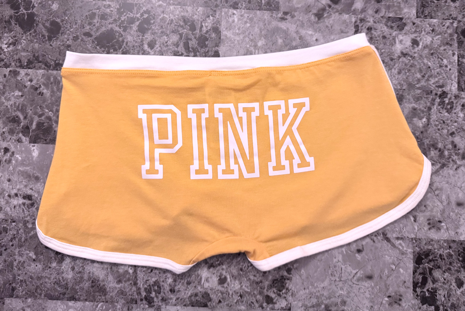 NWT VICTORIA’S SECRET PINK ORANGE WHITE LOGO CURVED HEM DORM BOYSHORT PANTIES